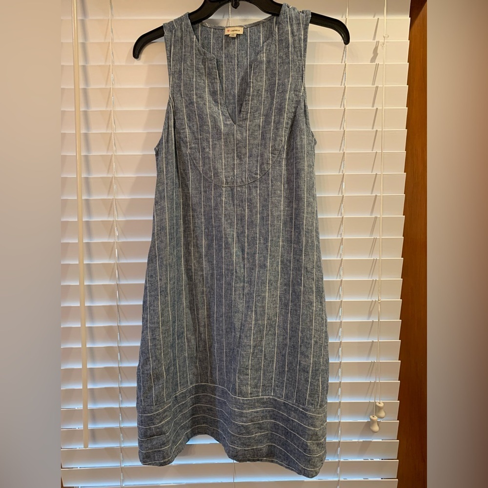Daniel Cremieux  Linen Blend Navy/White Stripe Summer Dress XS With Pockets